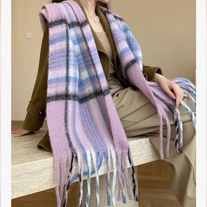 NWT Wander Agio Extra Soft Loop Yarn Winter Scarf Lavender Blue Black Plaid | OS
